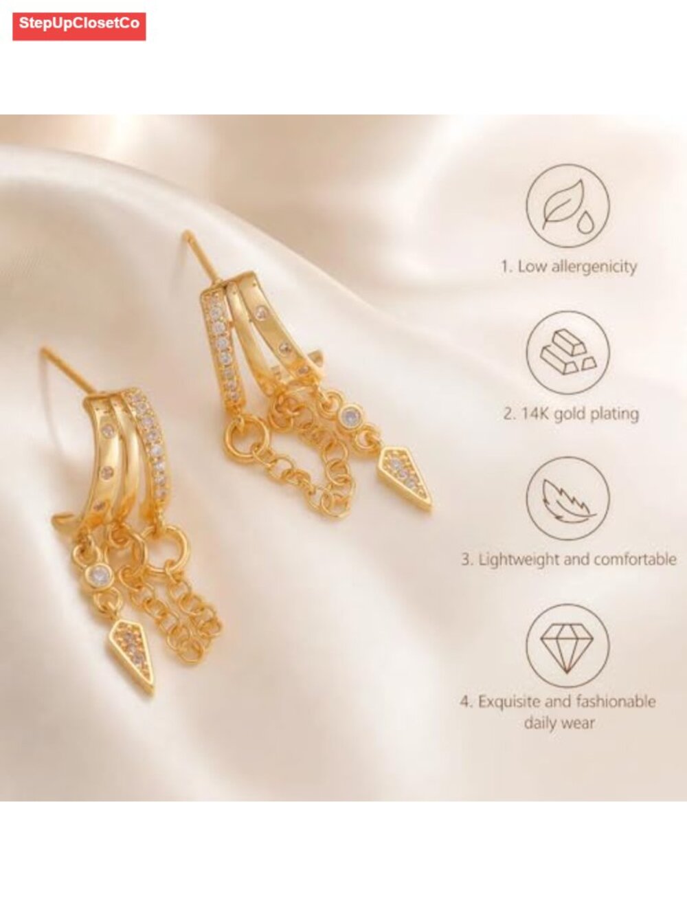 14K Gold Plated Paperclip Link Dangle Earrings for Women - Hypoallergenic - Picture 5 of 6